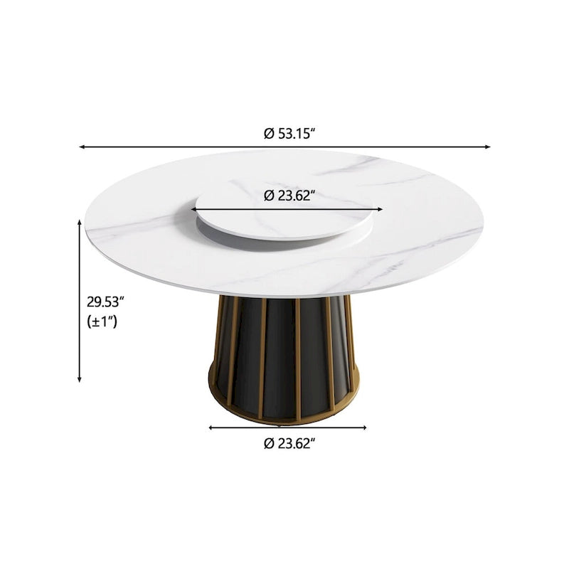 53 weißer runder Esstisch aus gesintertem Stein mit Lazy Susan - N/A