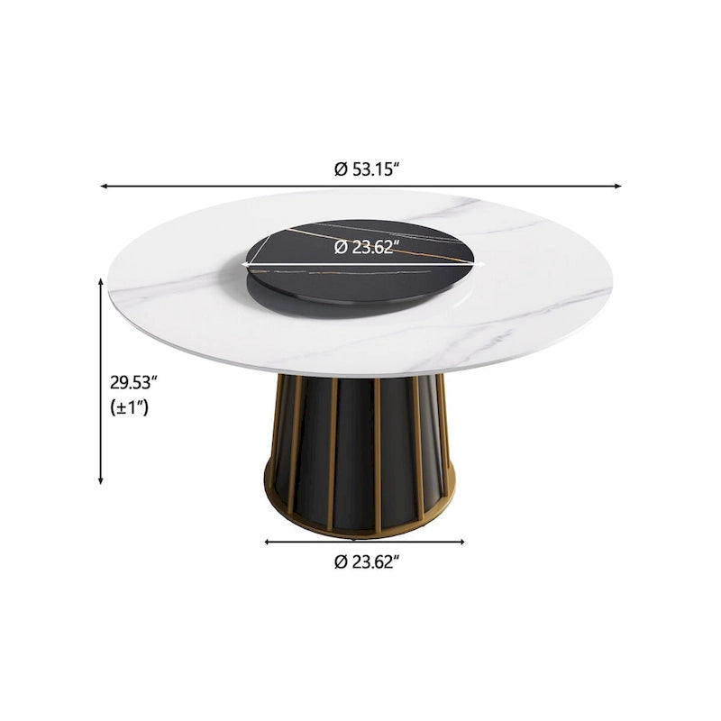 Table à manger ronde en pierre frittée blanche, 53, avec plateau tournant - N/A
