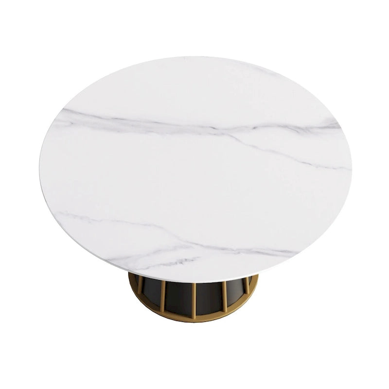 Table à manger ronde en pierre frittée blanche, 53, avec plateau tournant - N/A