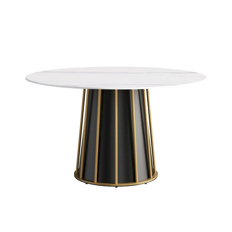 Table à manger ronde en pierre frittée blanche, 53, avec plateau tournant - N/A
