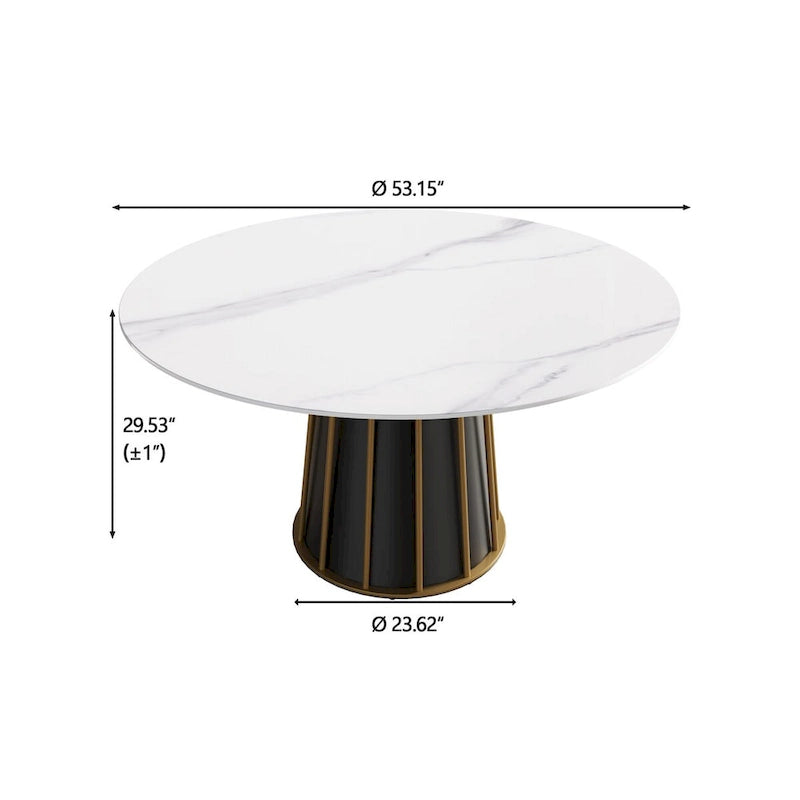 Table à manger ronde en pierre frittée blanche, 53, avec plateau tournant - N/A