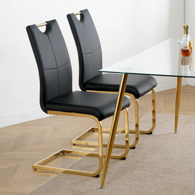Lot de 2 chaises rembourrées pour salle à manger ou salon, avec pieds en métal doré