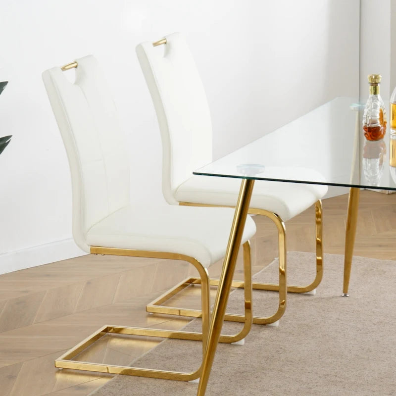 Lot de 2 chaises rembourrées pour salle à manger ou salon, avec pieds en métal doré