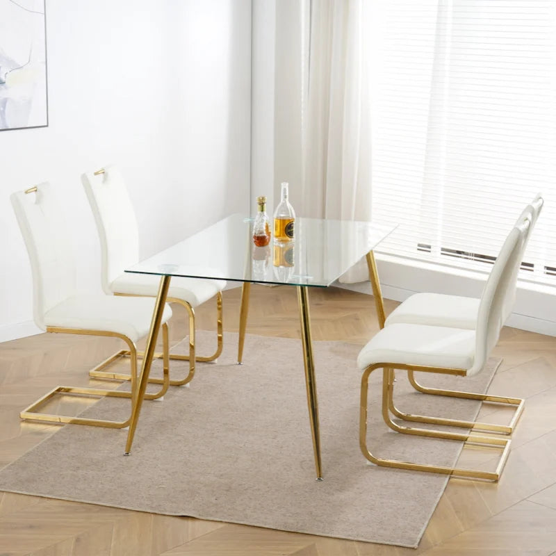 Lot de 2 chaises rembourrées pour salle à manger ou salon, avec pieds en métal doré