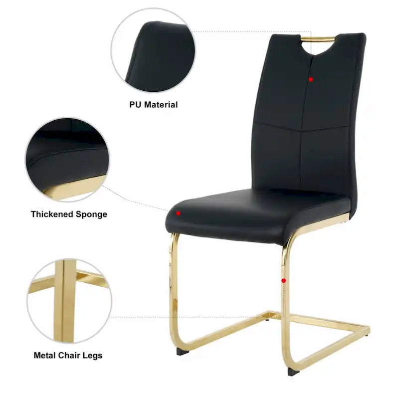 Lot de 2 chaises rembourrées pour salle à manger ou salon, avec pieds en métal doré
