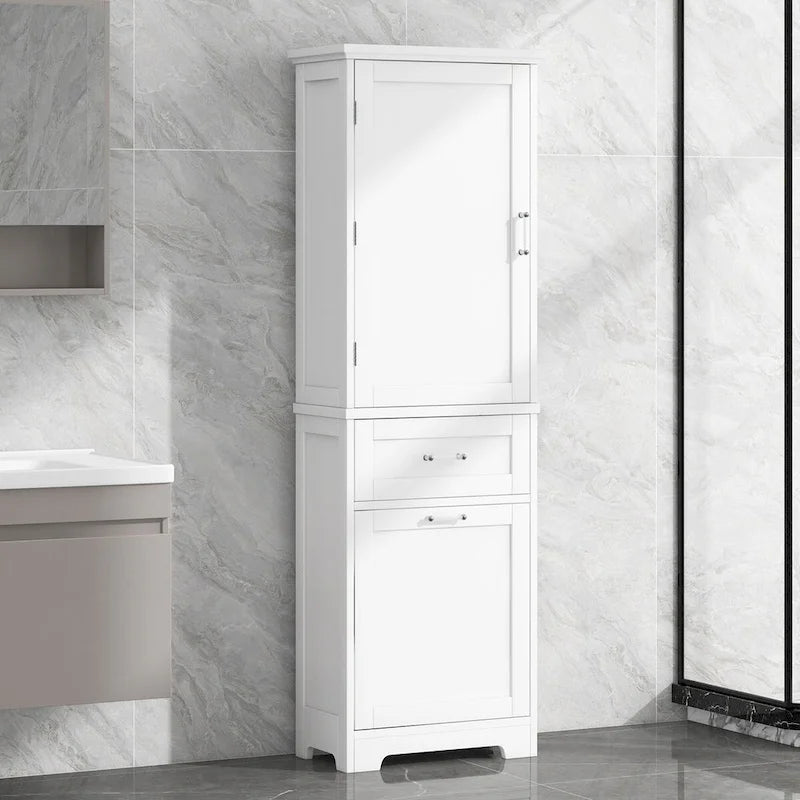 Armario de ropa blanca de 20 in. W x 13 in. D x 68.1 in. H, con 2 cajones de diferentes tamaños y estante ajustable