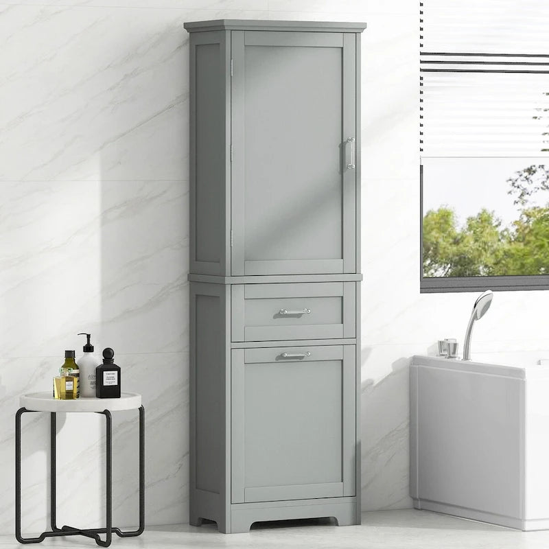 Armario de ropa blanca de 20 in. W x 13 in. D x 68.1 in. H, con 2 cajones de diferentes tamaños y estante ajustable