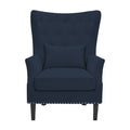 Fauteuil à oreilles en velours côtelé avec clous décoratifs, coussin lombaire et pieds en hévéa
