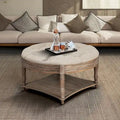 Runder Couchtisch mit 2-stufigem, knopfgeheftetem Ottomanen-Design