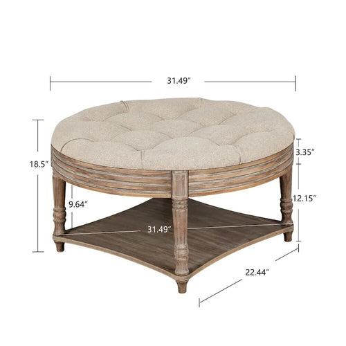 Runder Couchtisch mit 2-stufigem, knopfgeheftetem Ottomanen-Design
