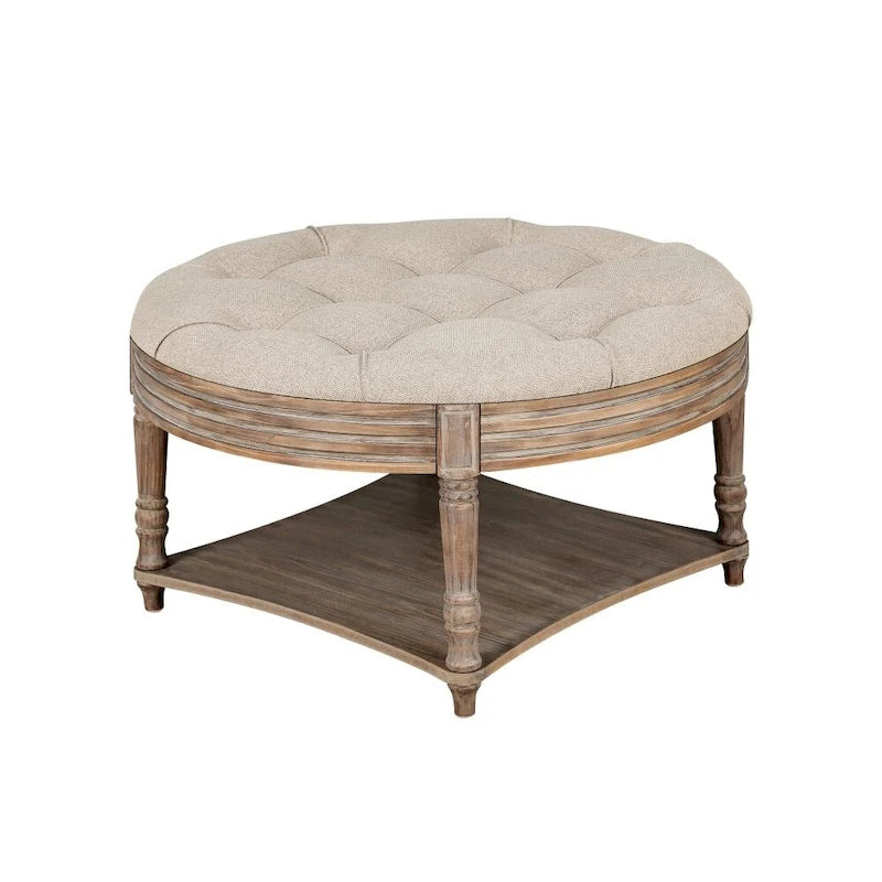 Runder Couchtisch mit 2-stufigem, knopfgeheftetem Ottomanen-Design
