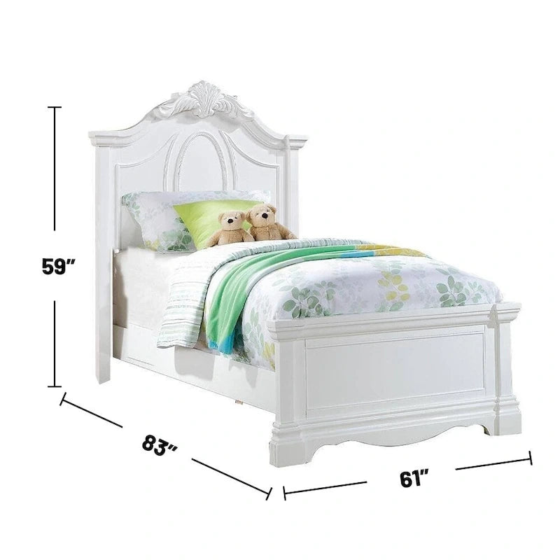Cama de madera con cabecera arqueada en acabado blanco